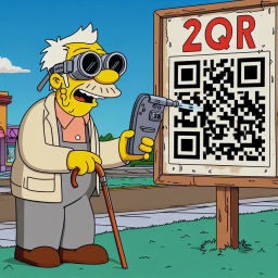 Simpson-achtig persoon scant een 2QR-code